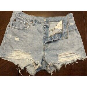 Levi's 501 Women's Light Wash Blue Denim High Rise Button Fly Cutoff Shorts W31